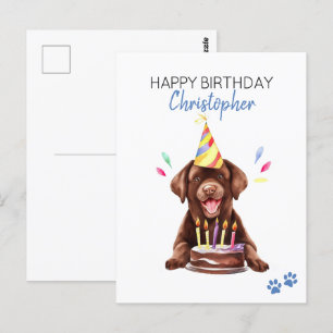 Chocolate Lab Dog Personalized Happy Birthday  Postcard