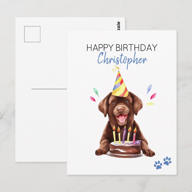 Chocolate Lab Dog Personalized Happy Birthday  Postcard (Front/Back)