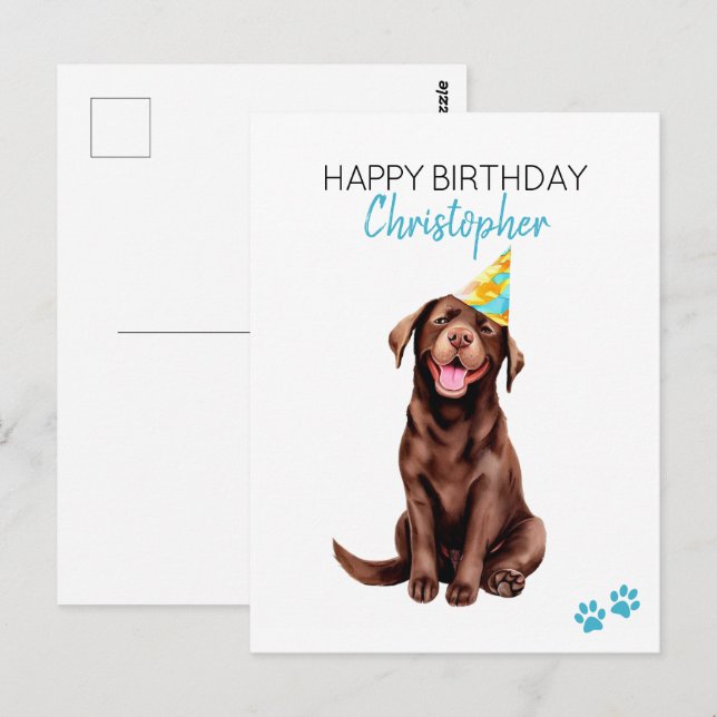 Chocolate Lab Dog Personalized Happy Birthday  Postcard (Front/Back)