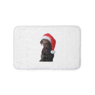 Chocolate Lab Dog Portrait Santa Hat Cute Christma Bath Mat