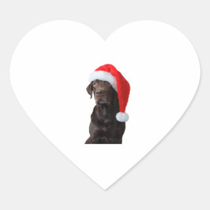 Chocolate Lab Dog Portrait Santa Hat Cute Christma Heart Sticker