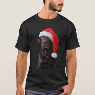 Chocolate Lab Dog Portrait Santa Hat Cute Christma T-Shirt