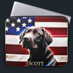 Chocolate Lab Dog with American Flag Rustic Laptop Sleeve<br><div class="desc">This laptop sleeve design features a bust of a chocolate lab a muted American flag in red,  white,  and blue. Add your name to personalize it. Great for the patriot hunter or dog lover in your life. Created by Simply Farmhouse Press.</div>