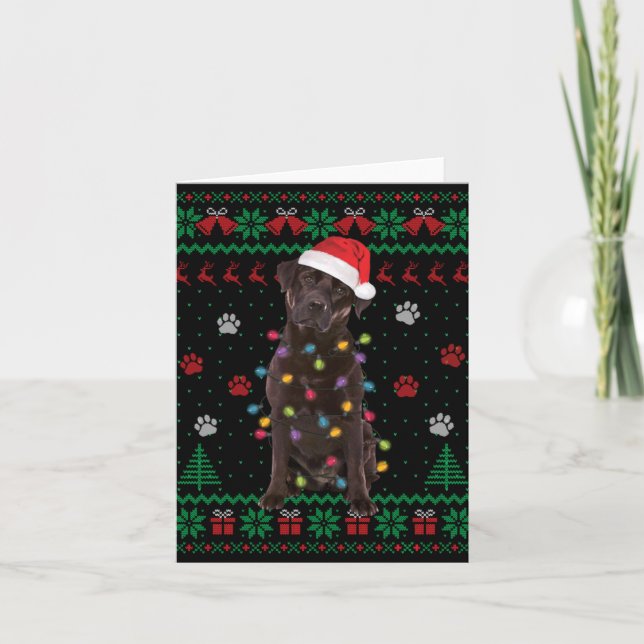 Chocolate Lab Labrador Christmas Lights Dog Ugly S Card (Front)
