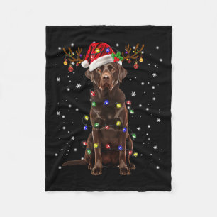 Chocolate Lab Labrador Christmas Tree Light Pajama Fleece Blanket