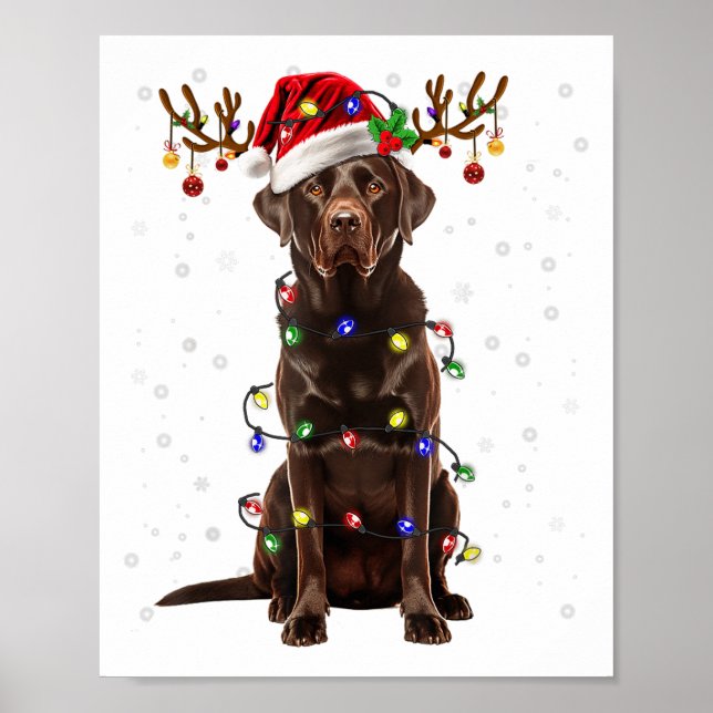 Chocolate Lab Labrador Christmas Tree Light Pajama Poster (Front)
