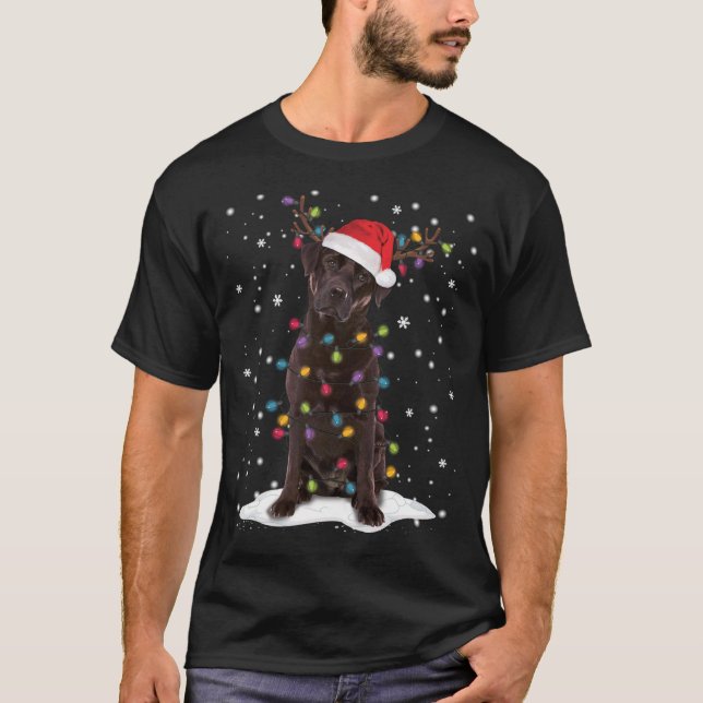 Chocolate Lab Labrador Christmas Tree Light Pajama T-Shirt (Front)