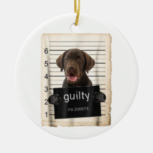 Chocolate lab Labrador Dog mug shot bad dog Ceramic Ornament