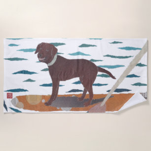 Chocolate Lab, Labrador Retriever, Modern Beach Towel