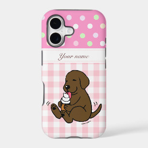 Chocolate  Lab Licking Ice Cream Cartoon