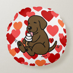 Chocolate Lab Licking Ice Cream Hearts Round Pillow