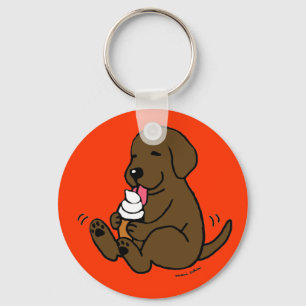 Chocolate Lab Licking Ice Cream Keychain