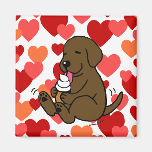 Chocolate Lab Licking Ice Cream with Hearts Magnet