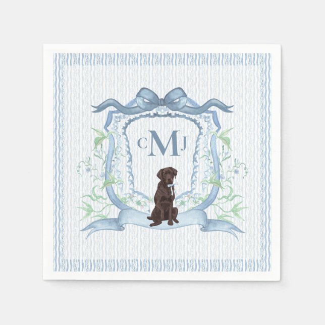 Chocolate Lab Monogram Grandmillennial Napkin (Front)