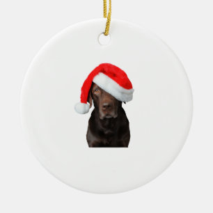 Chocolate Lab Picture Santa Hat Cute Dog Christmas Ceramic Ornament