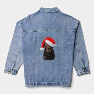 Chocolate Lab Picture Santa Hat Cute Dog Christmas Denim Jacket