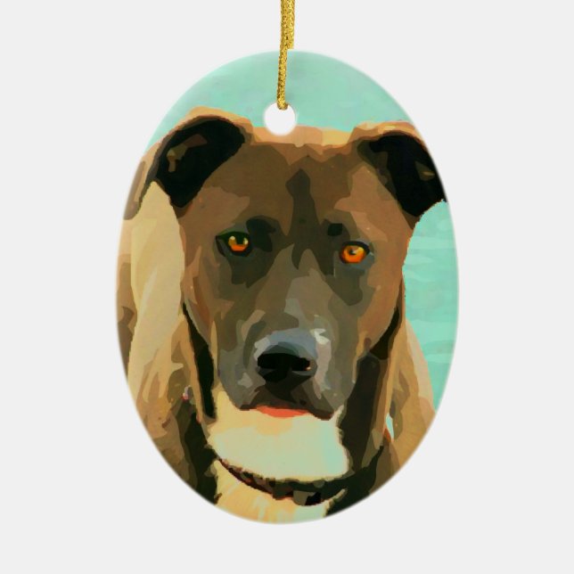 Chocolate Lab Pitbull Mix Pitador Labrabull Ceramic Ornament (Front)