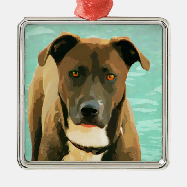 Chocolate Lab Pitbull Mix Pitador Labrabull Metal Ornament (Front)