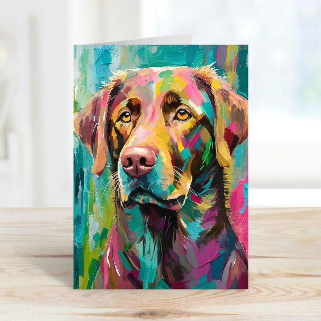 Chocolate Lab Portrait Colourful Abstract Art Card (Creator Uploaded)