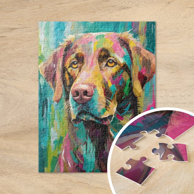 Chocolate Lab Portrait Colourful Abstract Art Jigsaw Puzzle (Creator Uploaded)