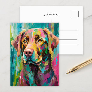 Chocolate Lab Portrait Colourful Abstract Art Postcard