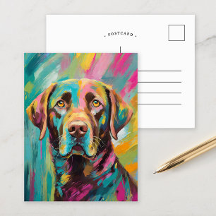 Chocolate Lab Portrait Colourful Abstract Art Postcard