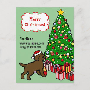 Chocolate Lab Puppy and Christmas Tree Holiday Postcard