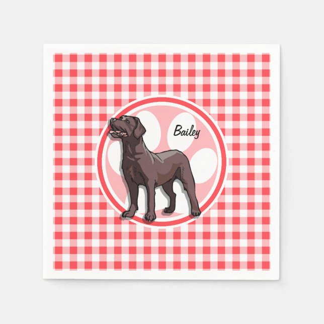Chocolate Lab; Red and White Gingham Napkin (Front)