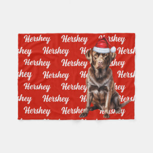 Chocolate Lab Santa Dog Custom Name Christmas Fleece Blanket