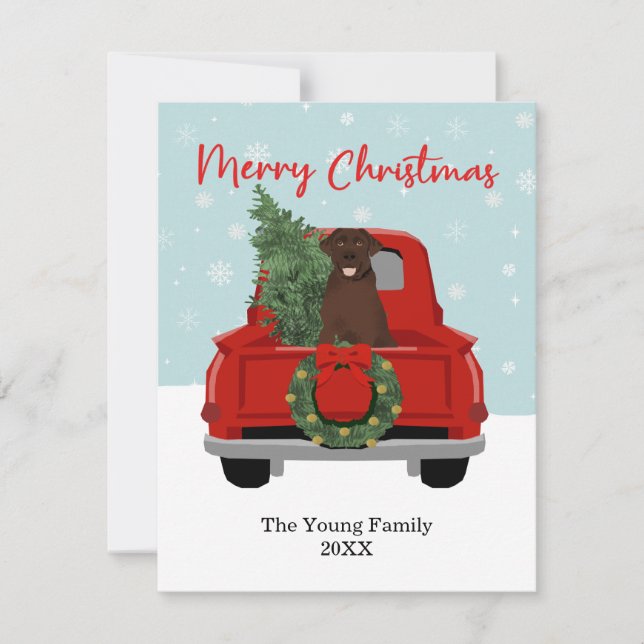 Chocolate Lab Vintage Christmas Truck Holiday Card (Front)
