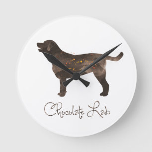 Chocolate Lab Watercolor Design Round Clock