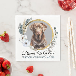 Chocolate Lab Wedding Napkins With Dogs Photo