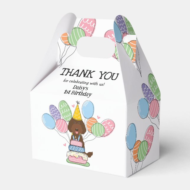Chocolate Labradoodle Birthday Thank You Favour Bo Favor Box (Front Side)