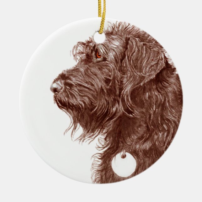 Chocolate Labradoodle Ceramic Ornament (Front)