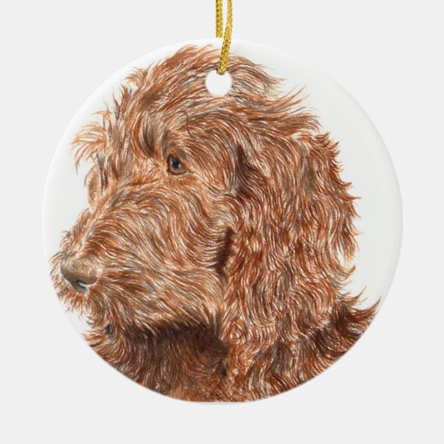 Chocolate Labradoodle Ceramic Ornament (Front)