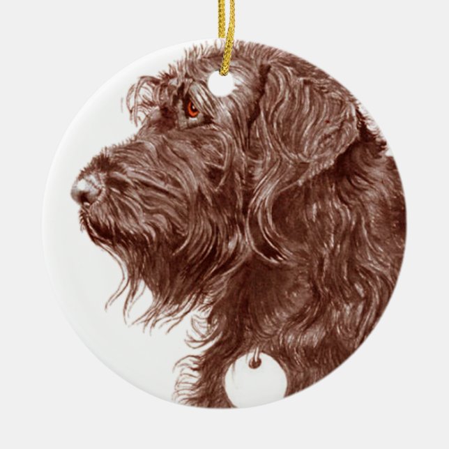 Chocolate Labradoodle Ceramic Ornament (Front)