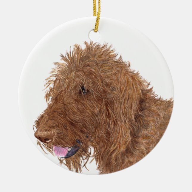 Chocolate Labradoodle Ceramic Ornament (Front)