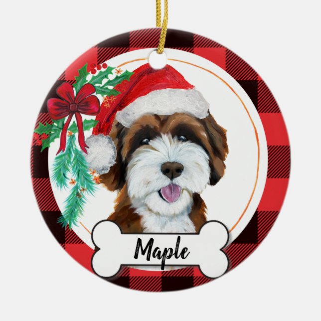 Chocolate Labradoodle / Chocolate Goldendoodle Ceramic Ornament (Front)