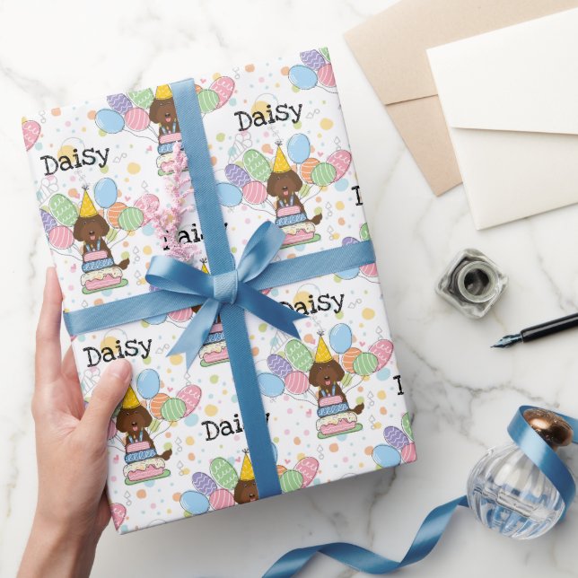 Chocolate Labradoodle Dog Birthday Wrapping Paper (Gifting)