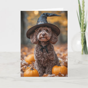 Chocolate Labradoodle Halloween Holiday Card