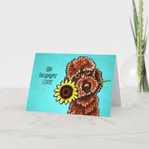 Chocolate Labradoodle Happy Sunflower Day Custom Card