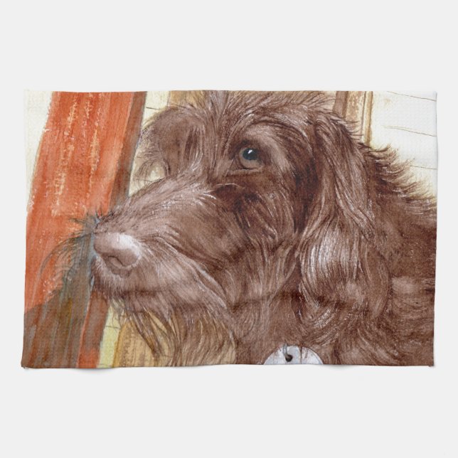 Chocolate Labradoodle Jackson Kitchen Towel (Horizontal)