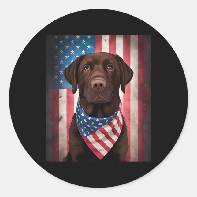 Chocolate Labrador American Flag 4th Of July Dog  Classic Round Sticker (Front)