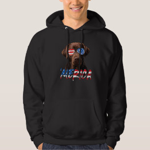 Chocolate Labrador American Flag Lab Dog  4th Of J Hoodie