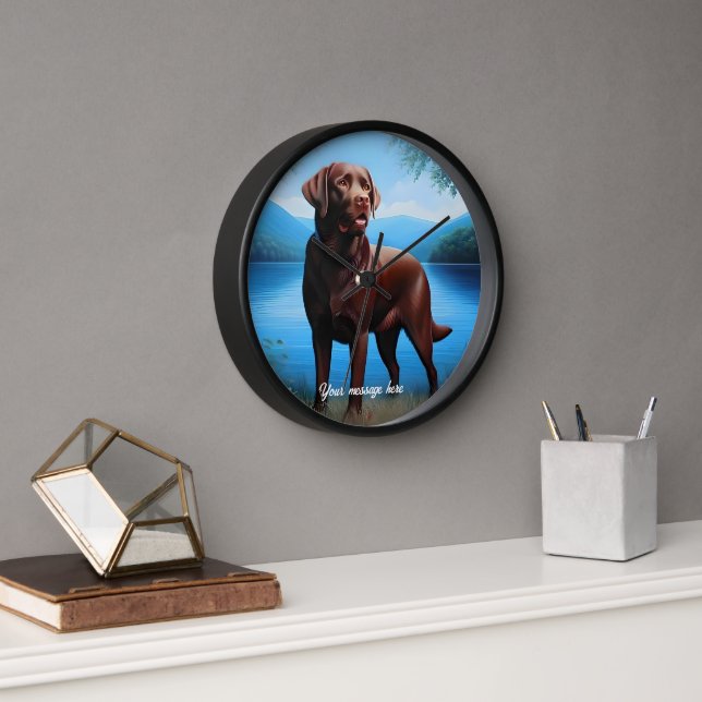 Chocolate Labrador and Blue Lake Clock (Office)