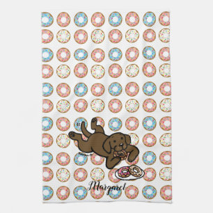 Chocolate Labrador and Doughnuts Kitchen Towel