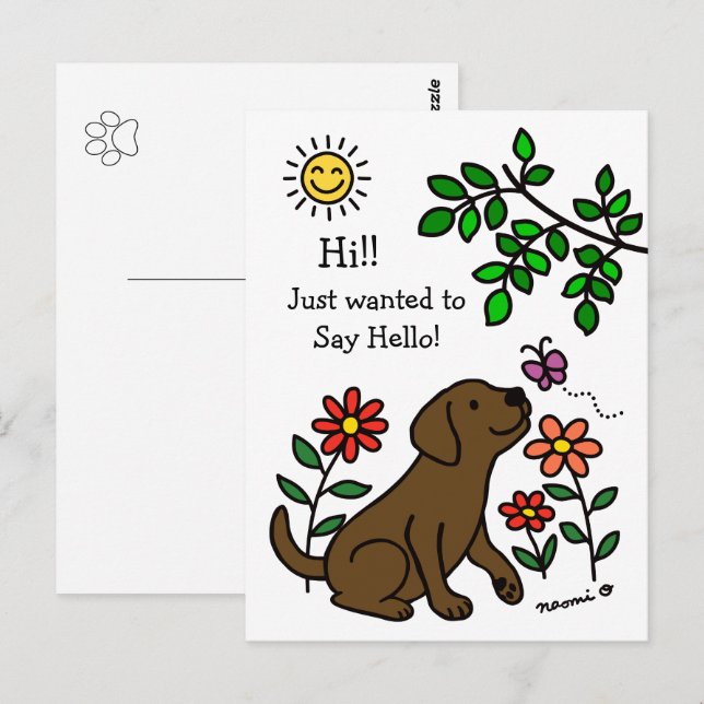 Chocolate Labrador and Green Hi Postcard (Front/Back)