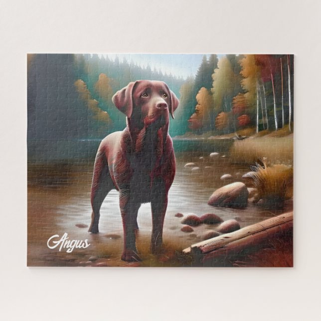 Chocolate Labrador and Lake Jigsaw Puzzle (Horizontal)
