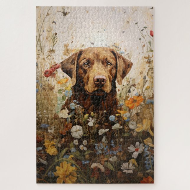 Chocolate Labrador and wildflowers Jigsaw Puzzle (Vertical)