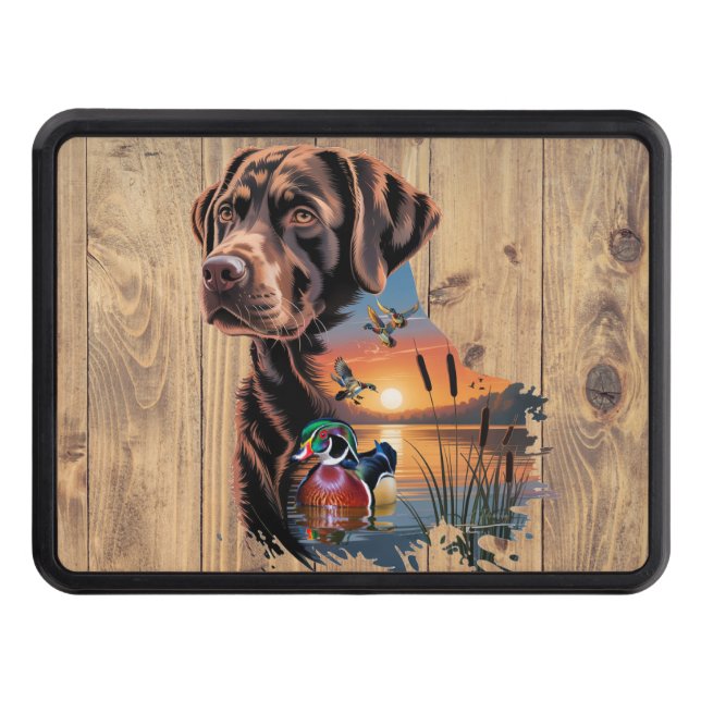 Chocolate Labrador and Wood Duck Trailer Hitch Cover (Front)